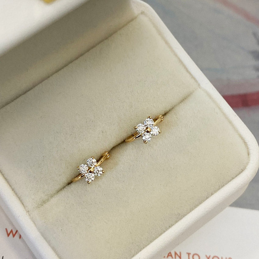 sterling silver hinge hoops 18k gold zircon four-leaf clover earrings