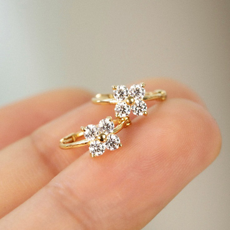 sterling silver hoops gold clover earrings