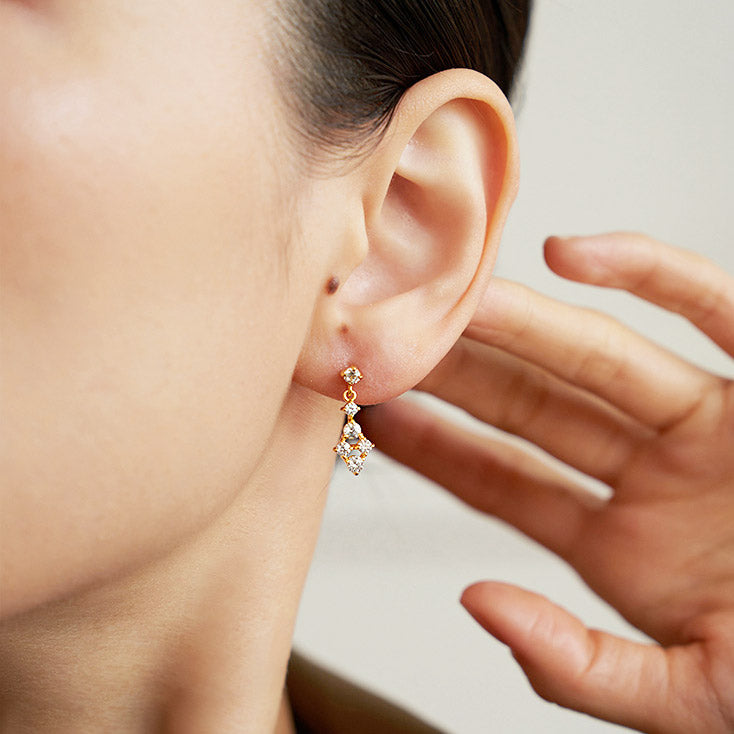 18k gold plated minimalist cubic zirconia drop earrings