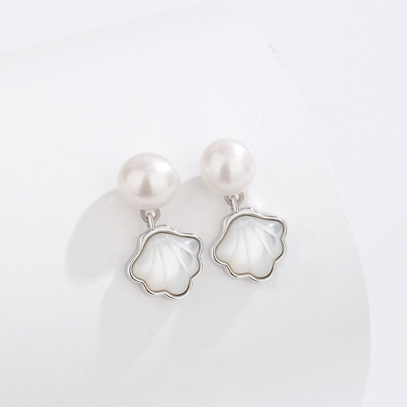 925 silver shell pearl drop earrings for women