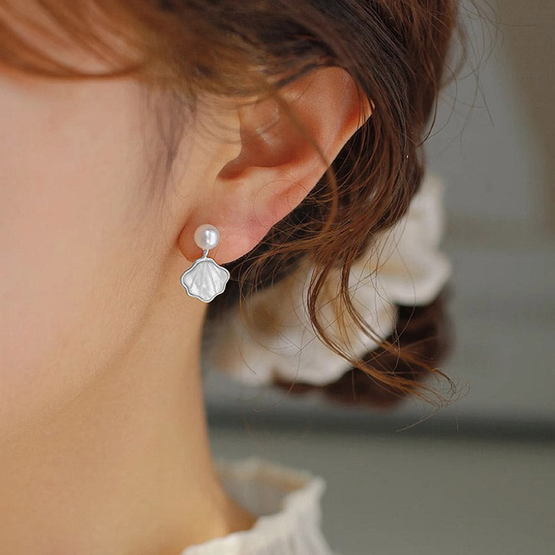 925 sterling silver white shell fresh water pearl drop stud earrings for women