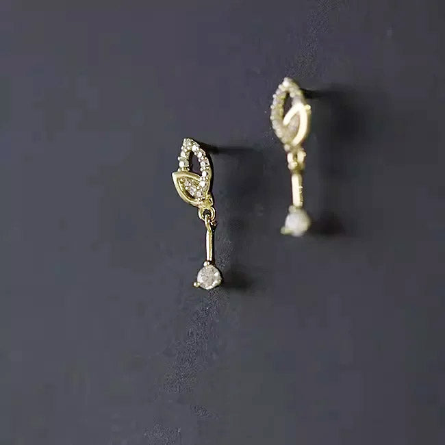 925 silver gold plated leaf mini drop earrings