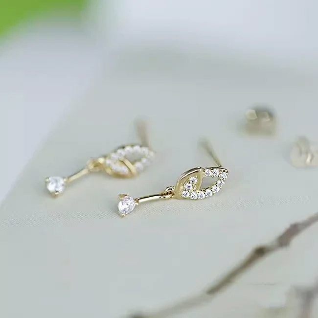 Women 925 sterling silver 14k gold plated leaf drop earrings
