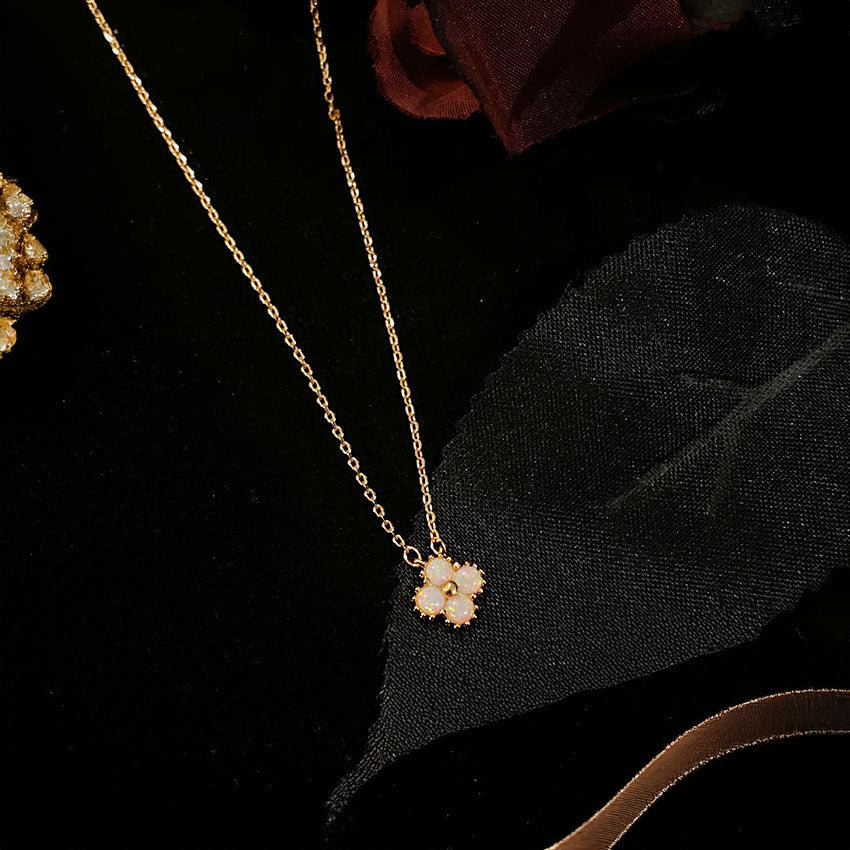 925 Sterling Silver Mini Clover Opal Necklace