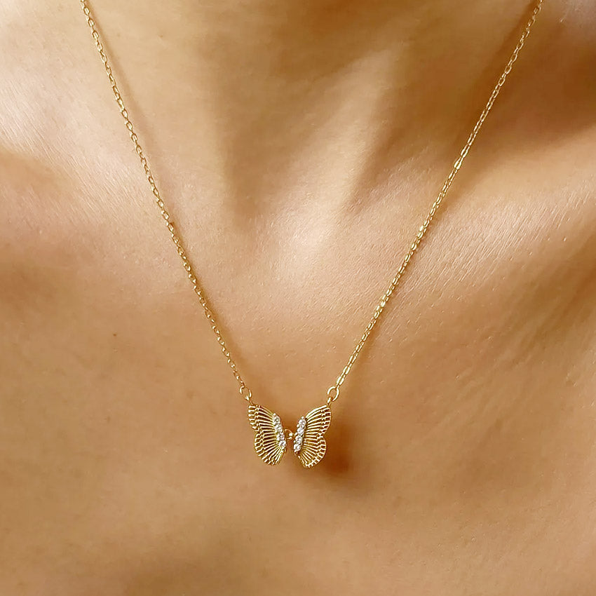 925 sterling silver gold butterfly pendant necklace