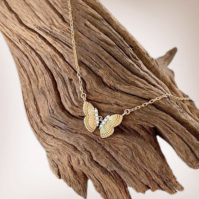 925 silver 18K gold butterfly pendant necklace