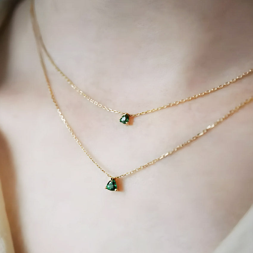 women 925 silver 18k gold green stone necklace
