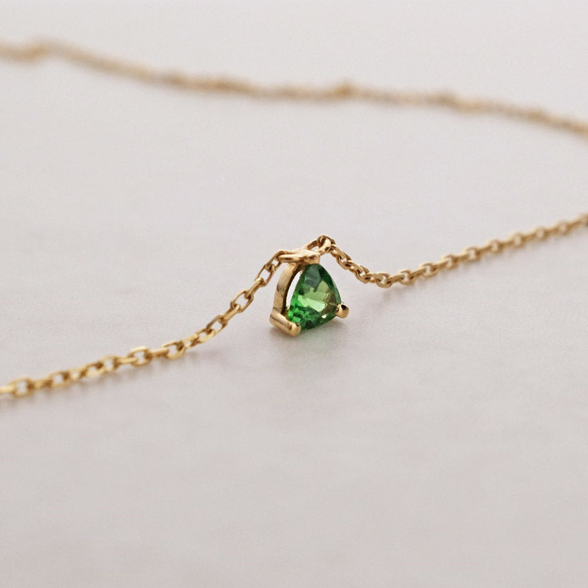 925 sterling silver 18k gold mini triangle green emerald stone necklace