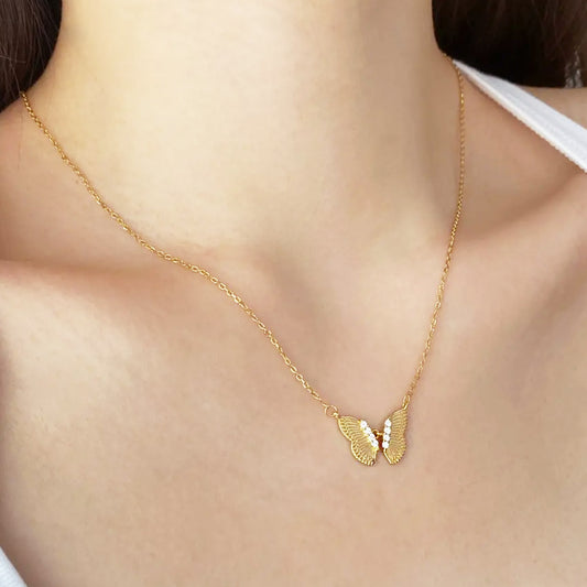 925 silver pendant gold butterfly necklace