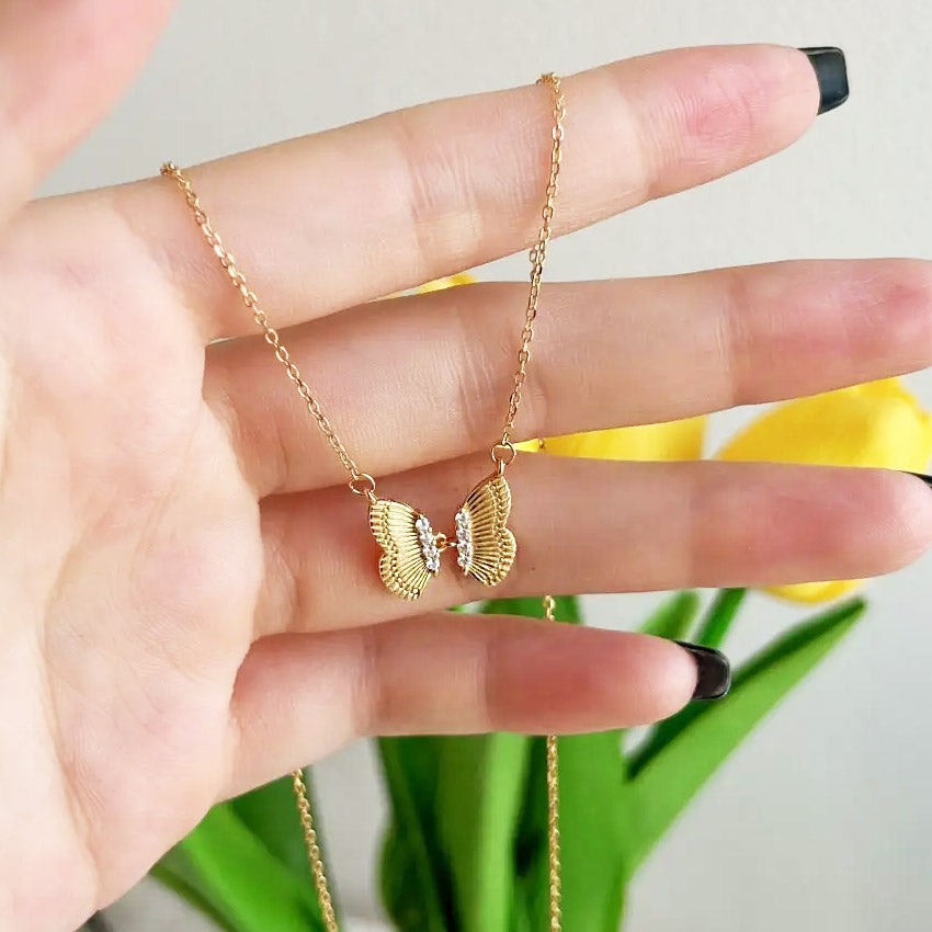925 silver gold butterfly necklace