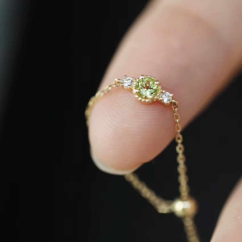 gold green zirconia birthstone 925 sterling silver rings