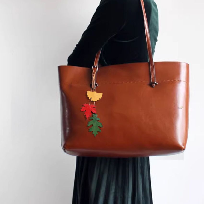 Fall Handbag with Handmade Genuine Leather Autumn Leaf Charm Fashion Accessories Wholesale