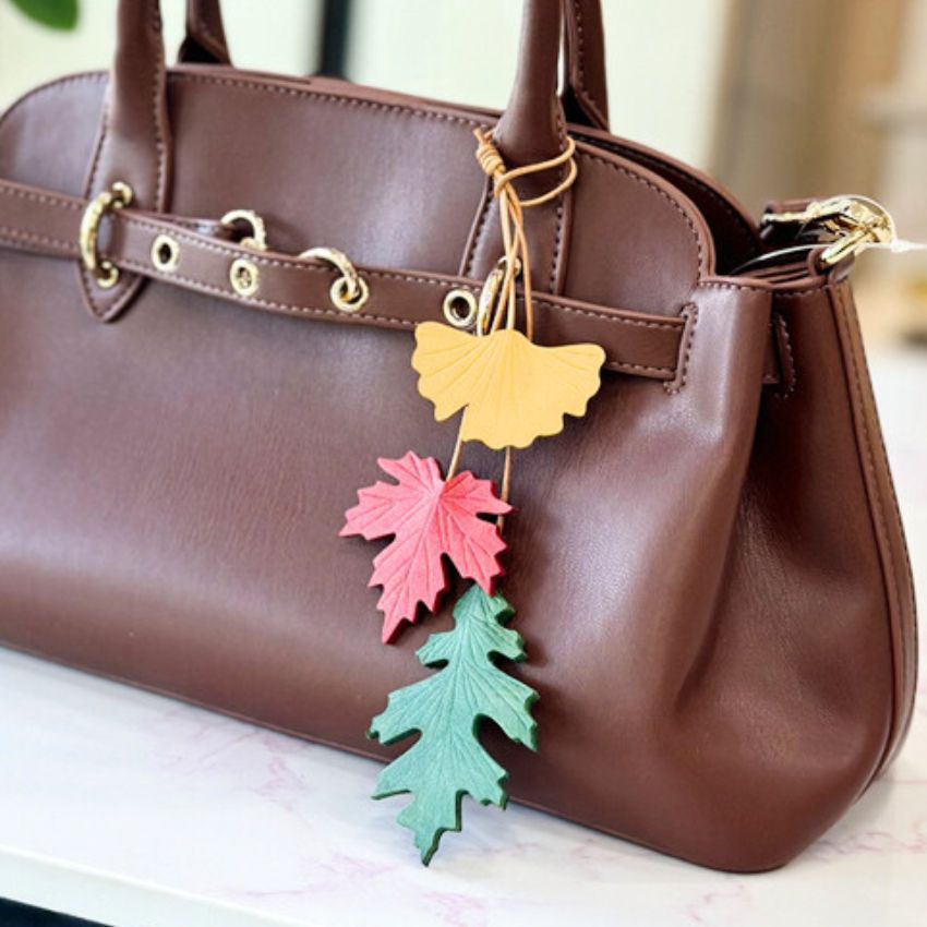 Autumn Leaf Bag Charm Wholesale Unique Gift for Women and Holiday Gift Set Handmade Leather Handbag Decoration