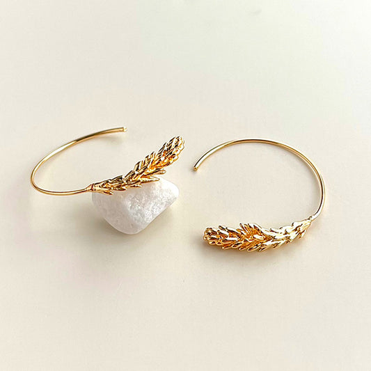 14K gold plated brass leaf hoop earrings wholesale elegant parisian inspired jewelry