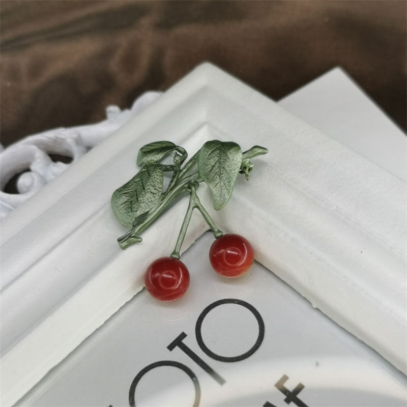 Sweet Retro Cherry Baked Paint Brooch for Women (5 pcs)