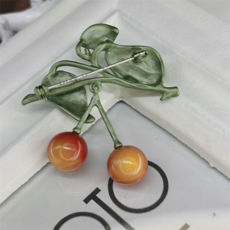 Sweet Retro Cherry Baked Paint Brooch for Women (5 pcs)