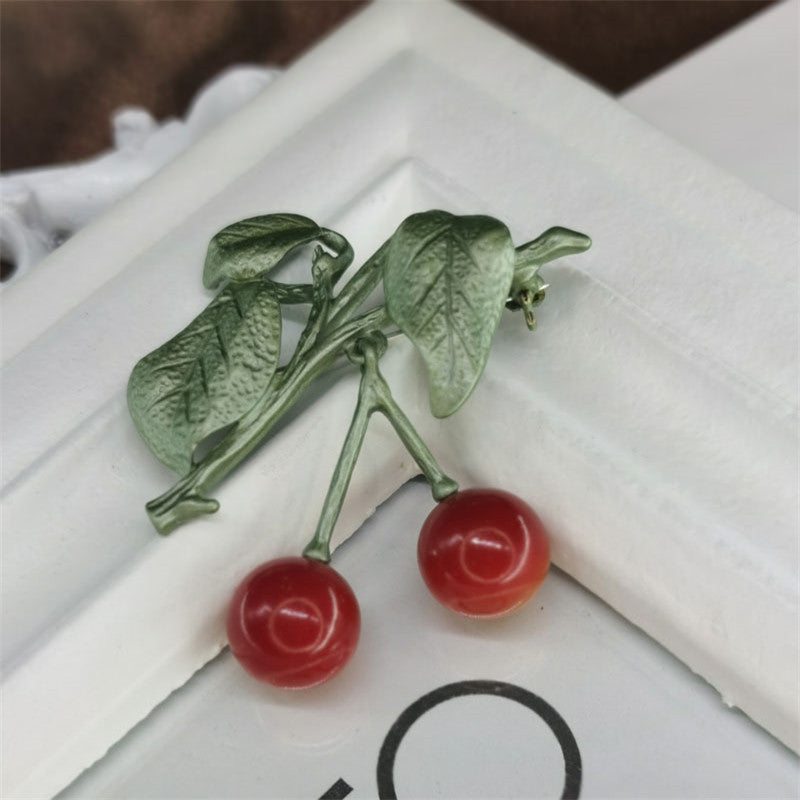Sweet Retro Cherry Baked Paint Brooch for Women (5 pcs)