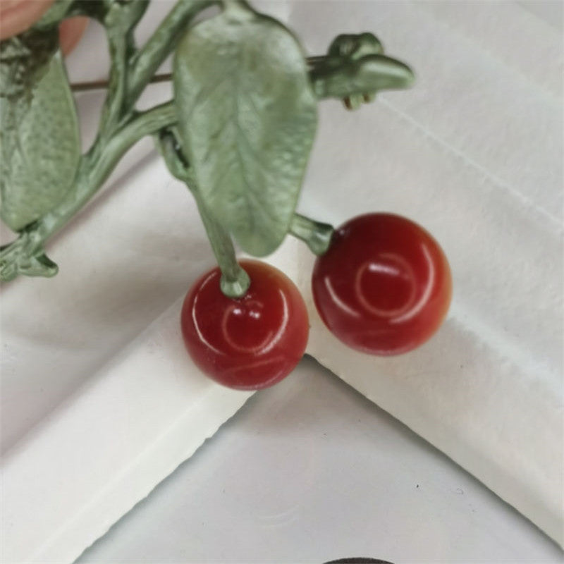 Sweet Retro Cherry Baked Paint Brooch for Women (5 pcs)