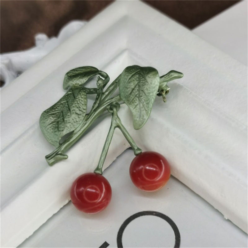 Sweet Retro Cherry Baked Paint Brooch for Women (5 pcs)