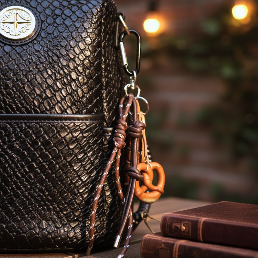 Chocolate rope bag charm wholesale keychain accessories attached to black handbag for Christmas gift exchange and small Christmas gift for her