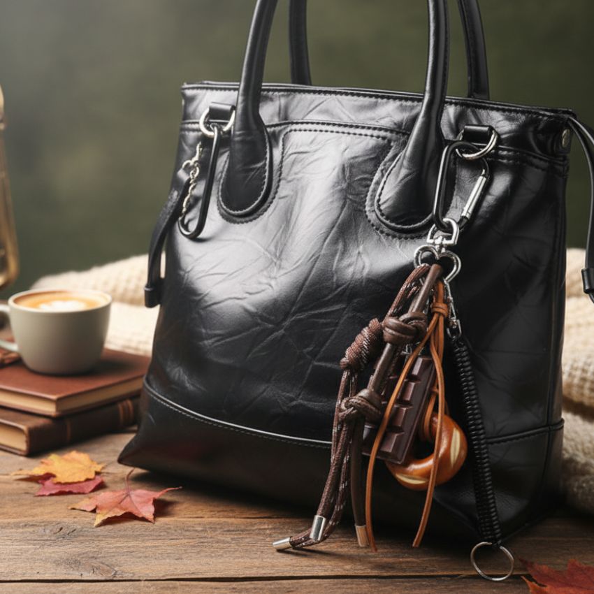 Chocolate keychain and rope bag charm wholesale set displayed on white background for gift shop wholesale and keychain accessories wholesale