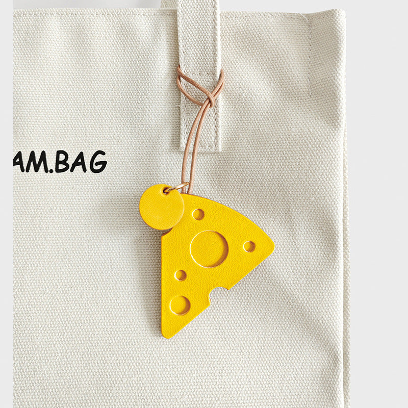Cute Cheese Leather Bag Charm Wholesale Handmade Leather Keychain for Handbag or Gift