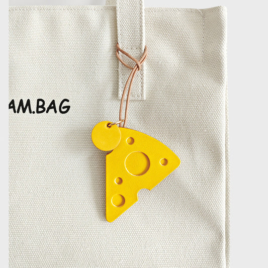 Cute Cheese Leather Bag Charm Wholesale Handmade Leather Keychain for Handbag or Gift