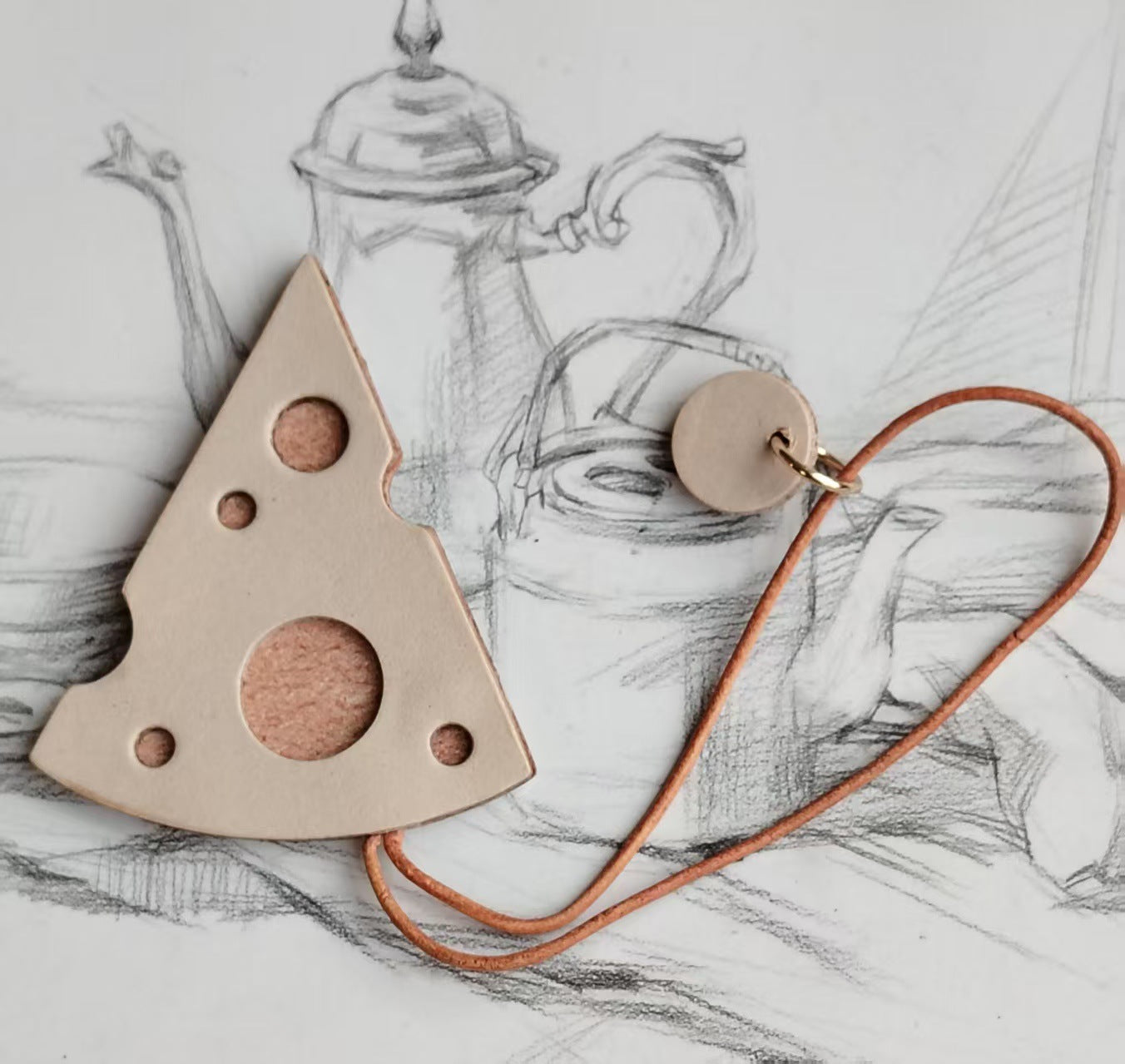 Kawaii Cheese Keychain Car Mirror Decoration — Aesthetic Handmade Leather Bag Charm Wholesale