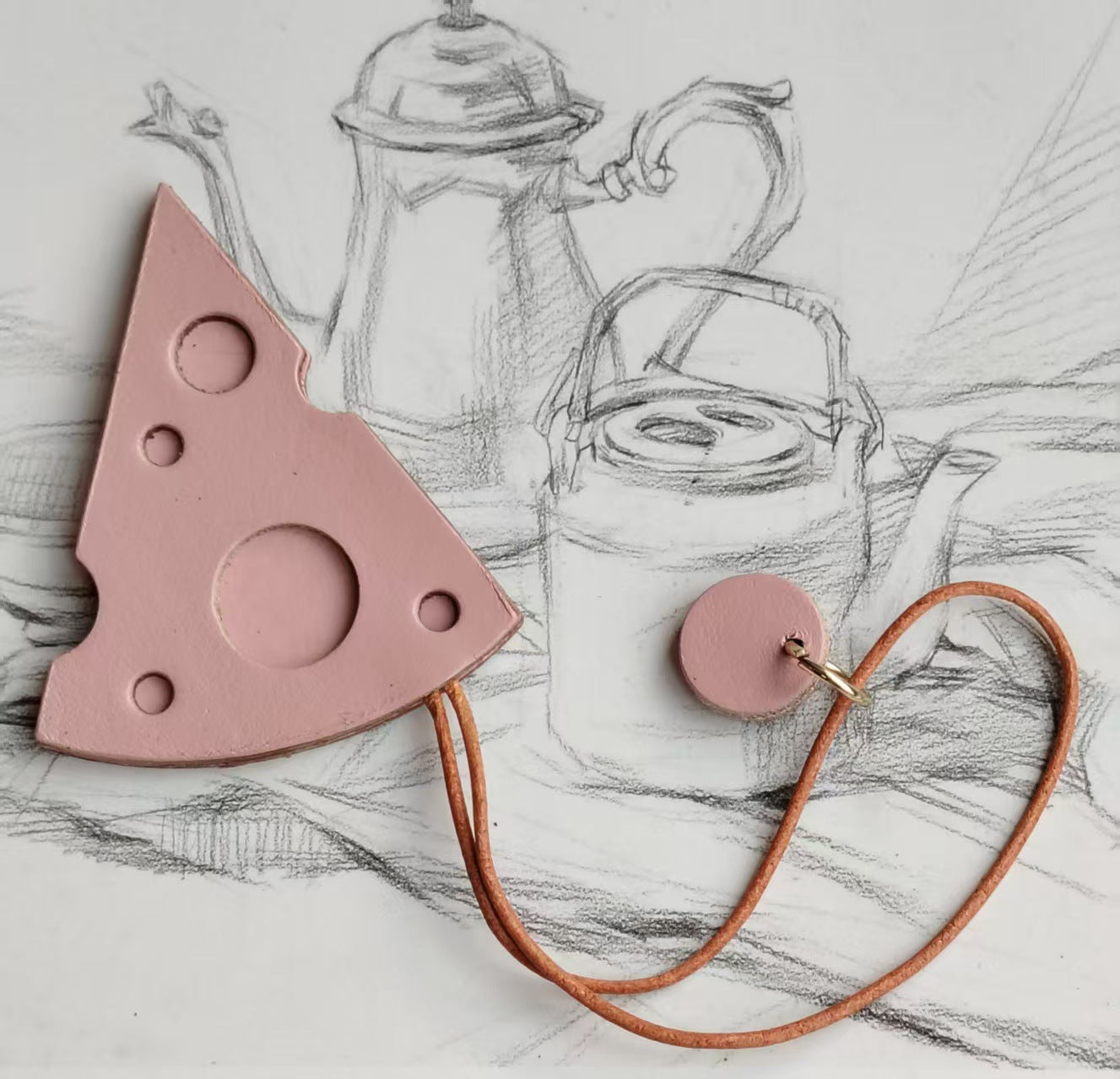 Genuine Leather Cheese Keychain — Cute Bag Accessories and Creative Gift Idea for Girls