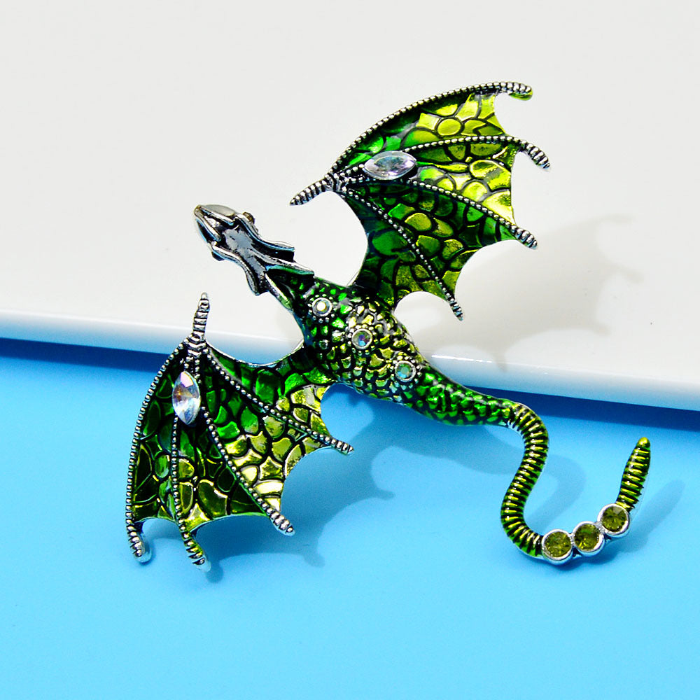 Enamel Painted Rhinestone Dragon Brooch – Fashion Animal Pin in European & American Style (5 pcs)