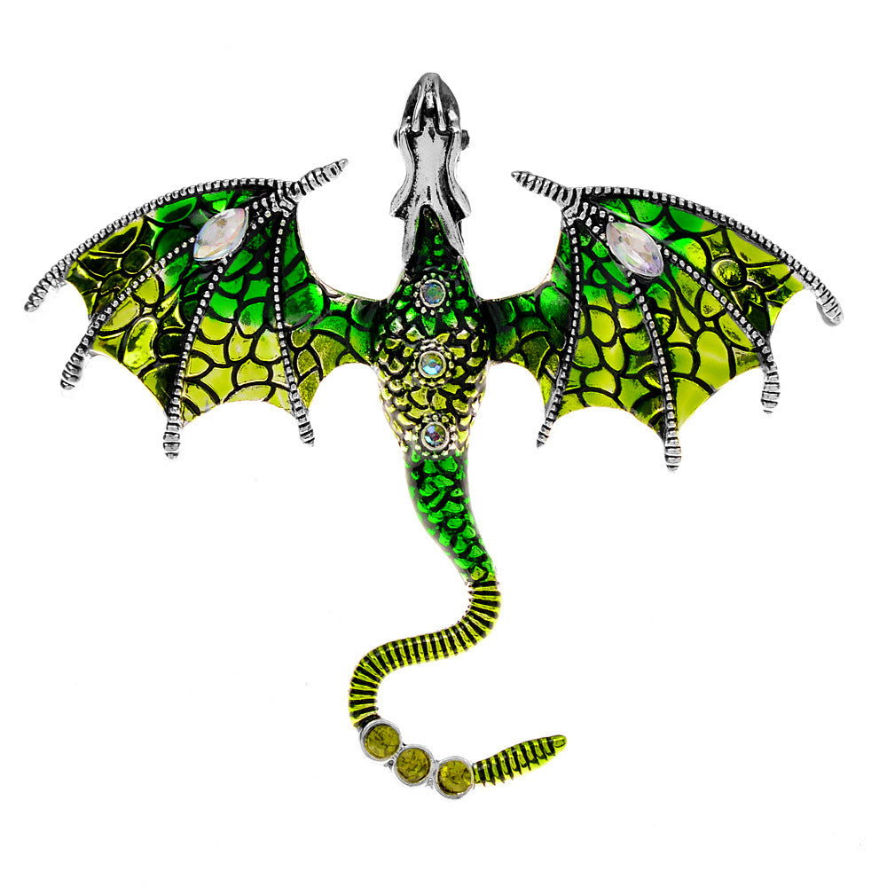 Enamel Painted Rhinestone Dragon Brooch – Fashion Animal Pin in European & American Style (5 pcs)