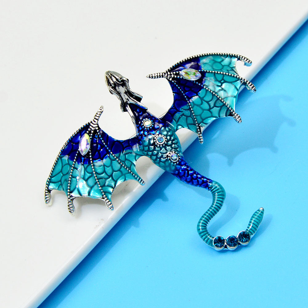Enamel Painted Rhinestone Dragon Brooch – Fashion Animal Pin in European & American Style (5 pcs)