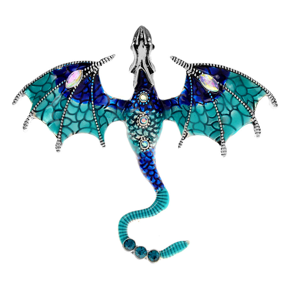 Enamel Painted Rhinestone Dragon Brooch – Fashion Animal Pin in European & American Style (5 pcs)
