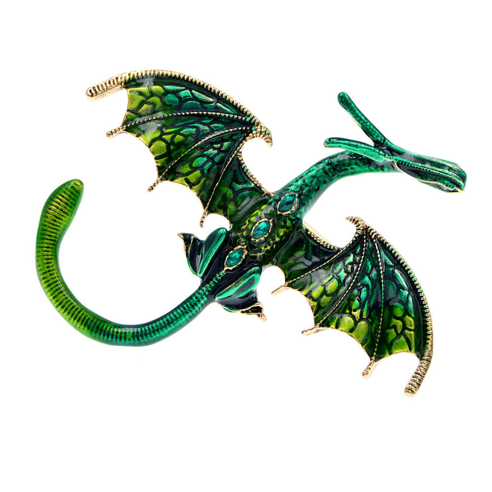 Enamel Painted Rhinestone Dragon Brooch – Fashion Animal Pin in European & American Style (5 pcs)