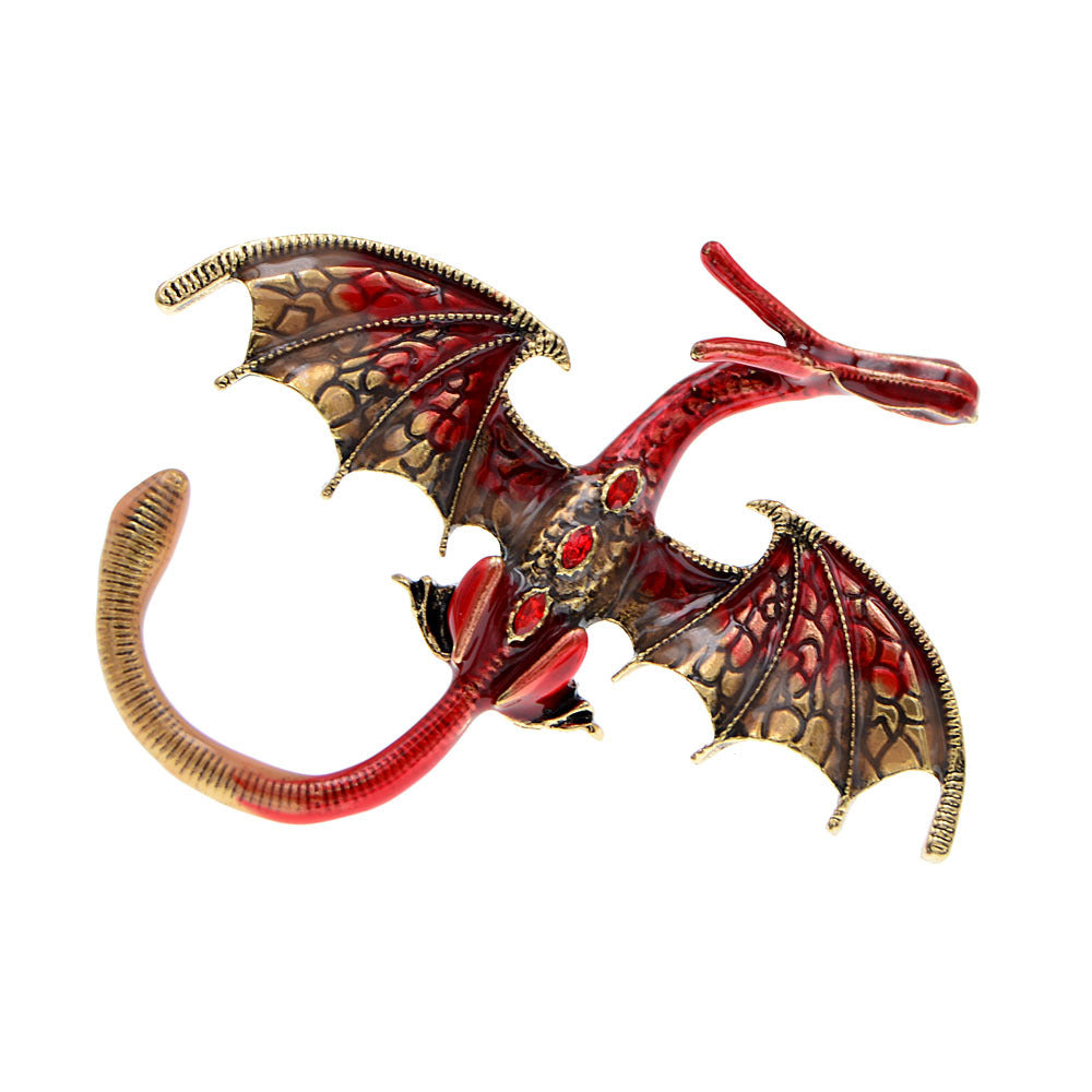 Enamel Painted Rhinestone Dragon Brooch – Fashion Animal Pin in European & American Style (5 pcs)