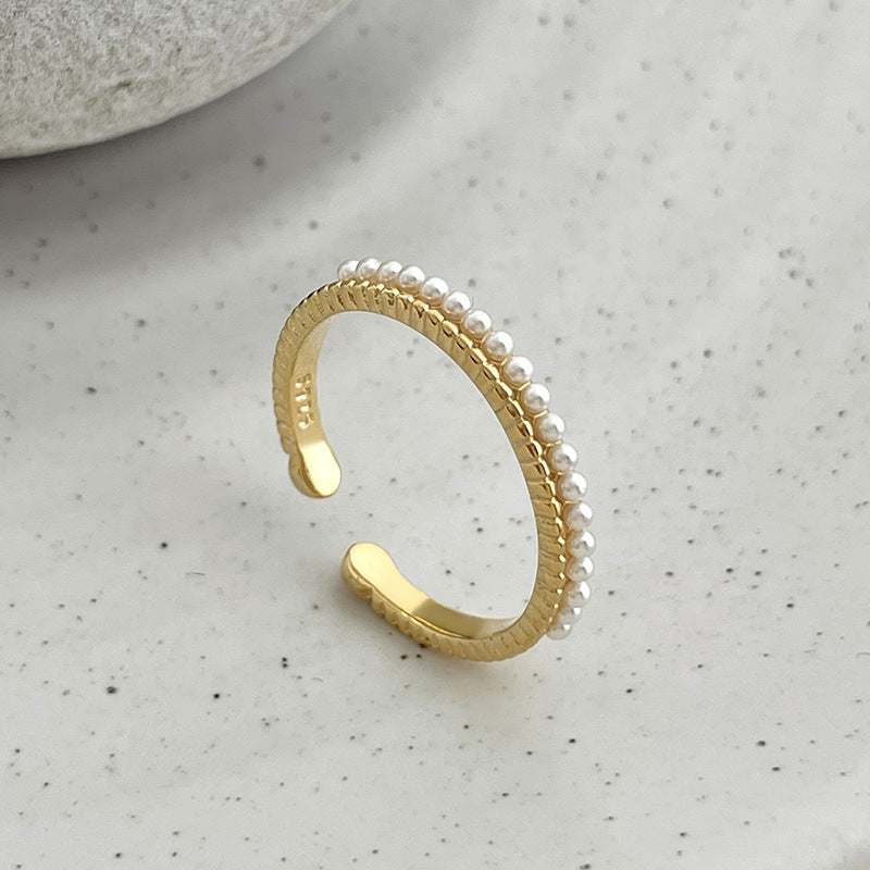 pearl stacking ring S925 silver jewelry