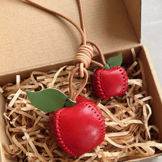 Handmade pear fruit leather charm gift set in box, genuine leather bag charm wholesale for fashion accessories and boutique gifting