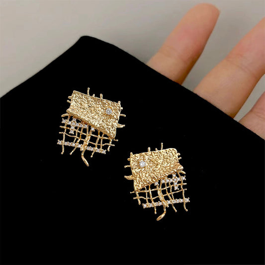 Geometric statement earrings CZ micro paved studs brass jewelry bulk and wholesale