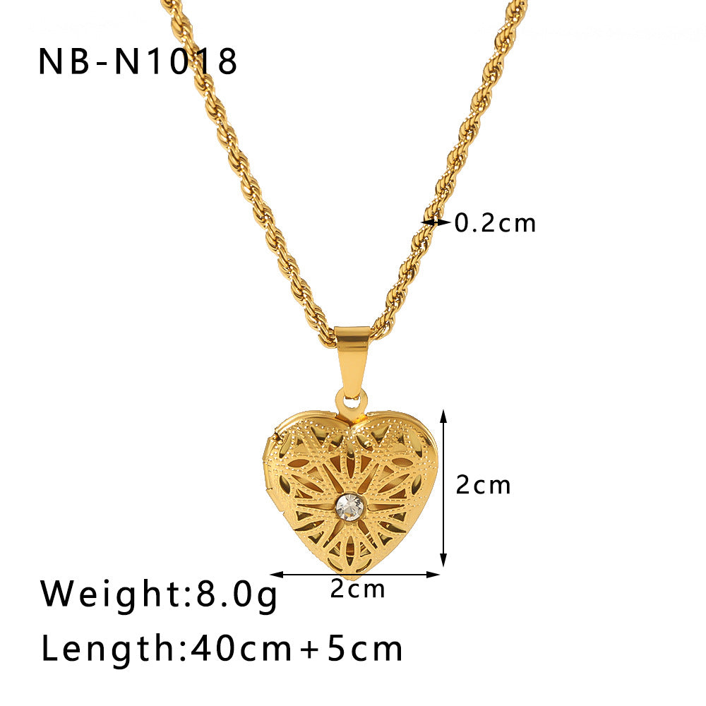 18k gold plated heart zircon locket pendant necklace with adjustable chain