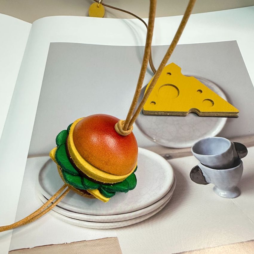 Leather Hamburger Bag Charm Wholesale Handmade Keychain Gift for Car Mirror (5 pcs)