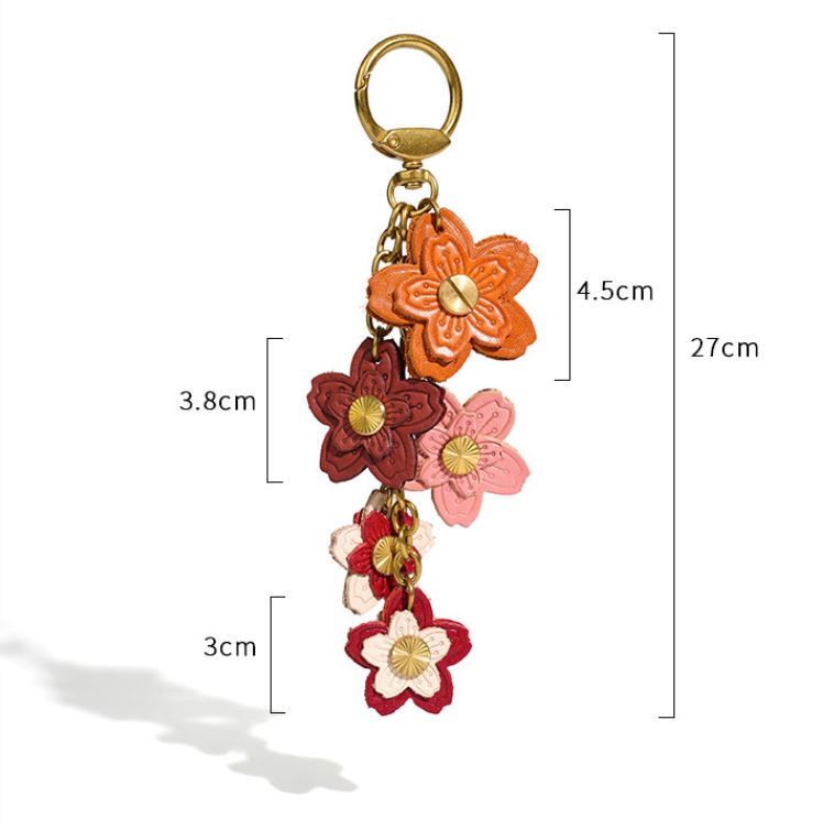 Handmade Genuine Leather Sakura Flower Bag Charm – Multi-Layer Floral Keychain for Purse or Bag Decoration