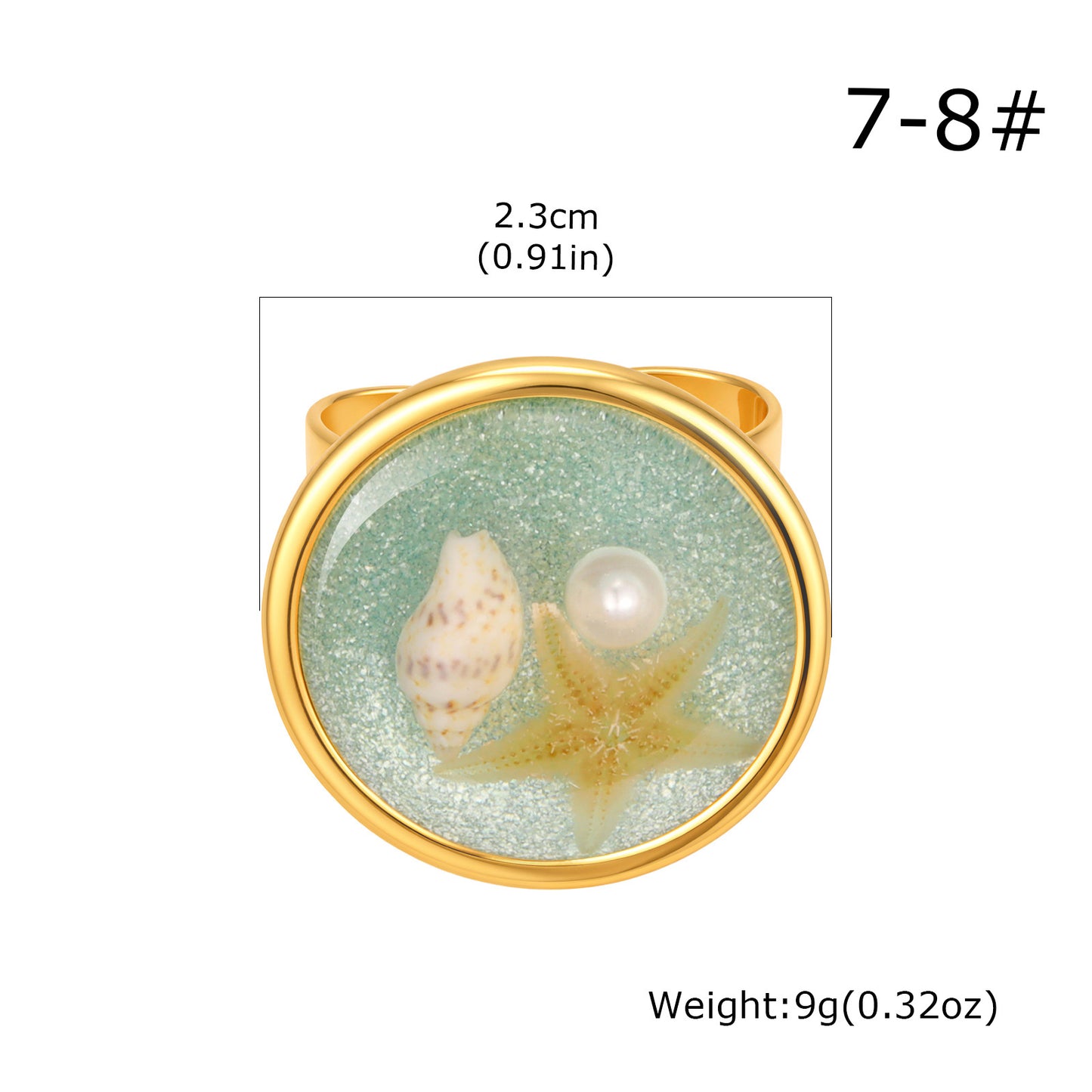 Wholesale 5 Pcs Stainless Steel Ocean Resin Ring Shell Starfish Jewelry