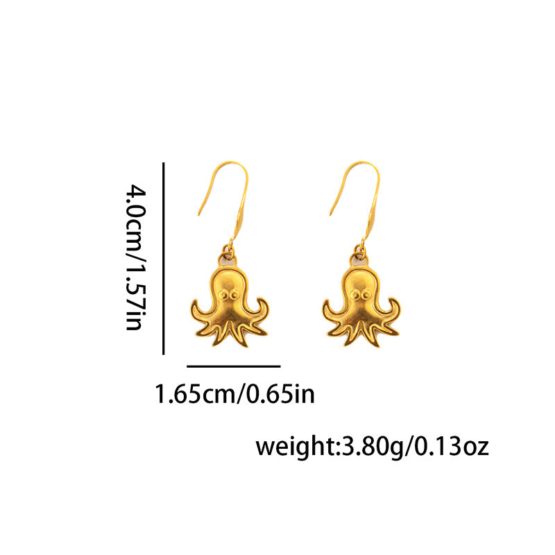 4.0cm height and 1.65cm width measurement guide for gold octopus charm earrings.