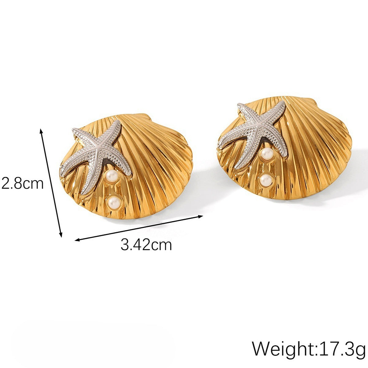 Ocean Shell Starfish Coral Earrings Stainless Steel 18K Gold 5 Pieces Set