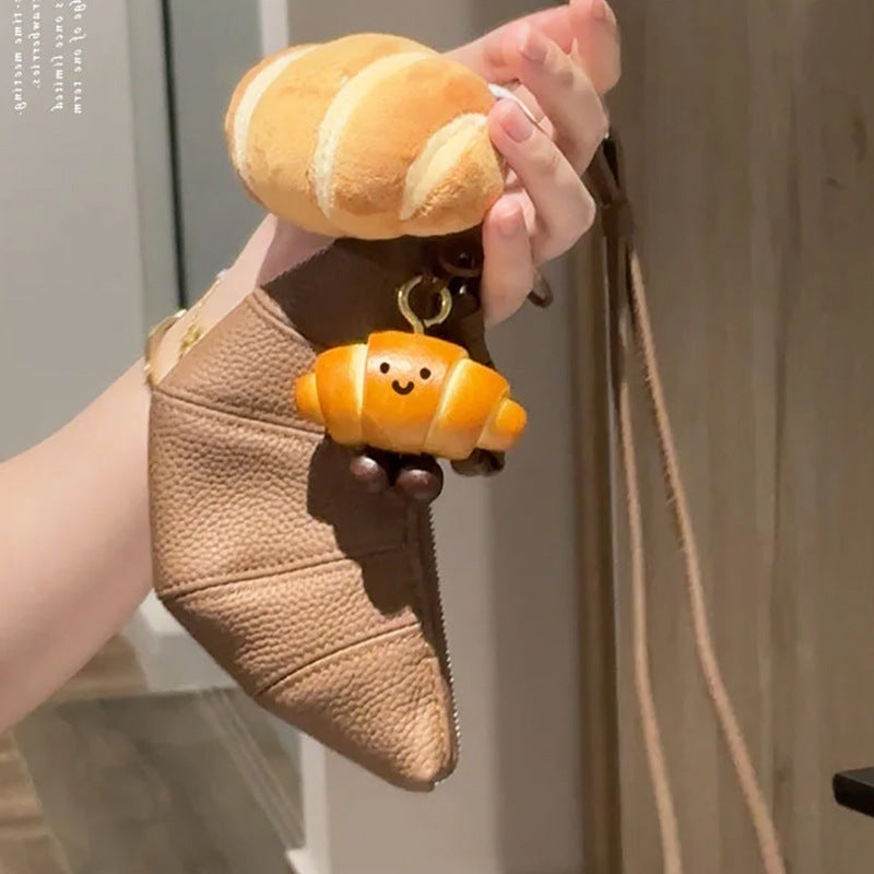 PU Bread Pendant Necklace Bag Charm Keychain Handmade Pretzel Croissant Bagel Wholesale Jewelry (5 pcs)