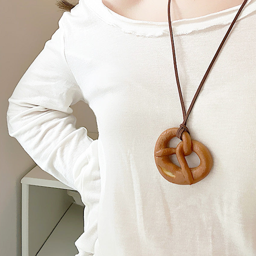 PU Bread Pendant Necklace Bag Charm Keychain Handmade Pretzel Croissant Bagel Wholesale Jewelry (5 pcs)