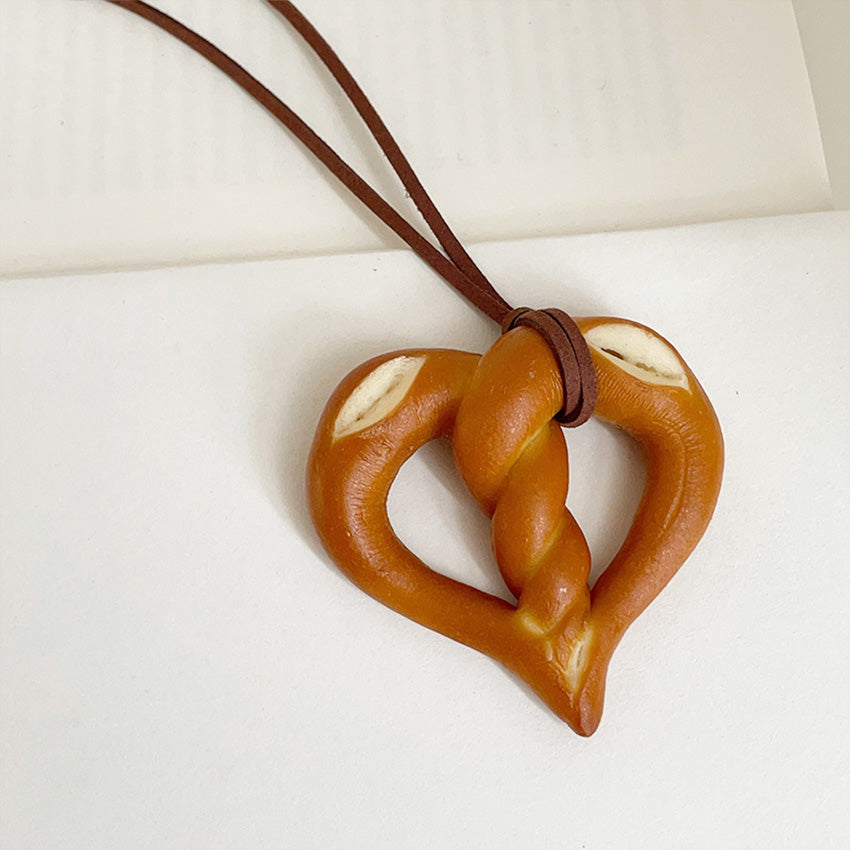 PU Bread Pendant Necklace Bag Charm Keychain Handmade Pretzel Croissant Bagel Wholesale Jewelry (5 pcs)