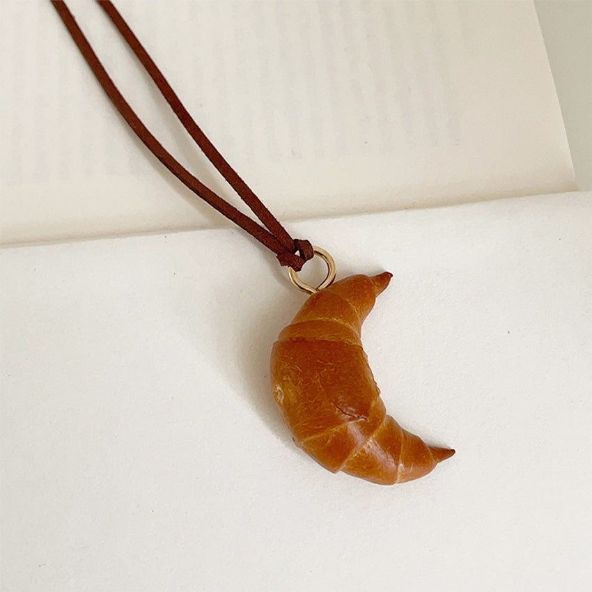PU Bread Pendant Necklace Bag Charm Keychain Handmade Pretzel Croissant Bagel Wholesale Jewelry (5 pcs)
