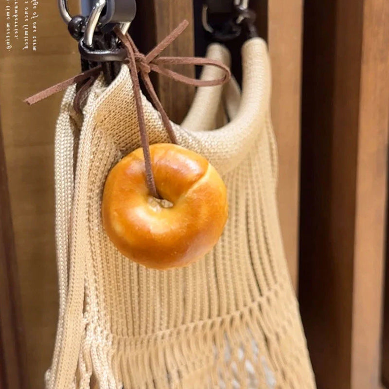 PU Bread Pendant Necklace Bag Charm Keychain Handmade Pretzel Croissant Bagel Wholesale Jewelry (5 pcs)