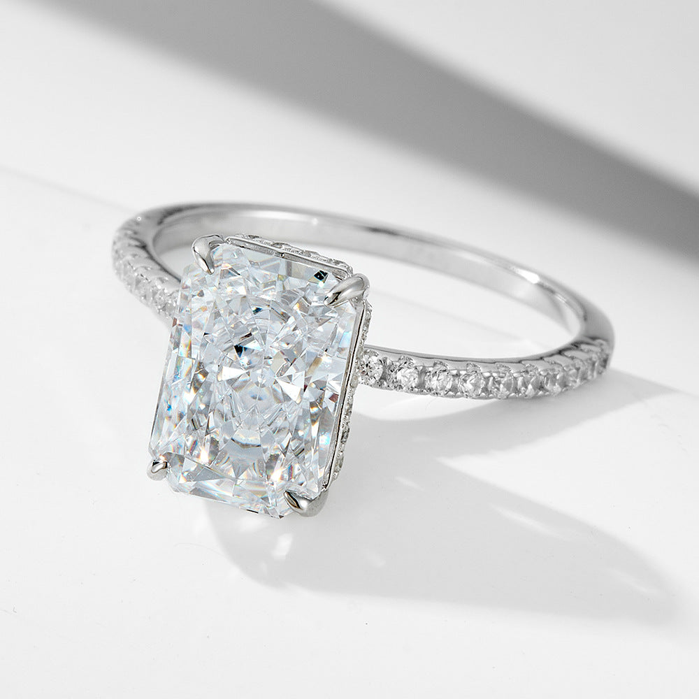 Taylor Swift Inspired Engagement Ring Set Wholesale Radiant Cut Cubic Zirconia Ring in White Gold 925 Sterling Silver